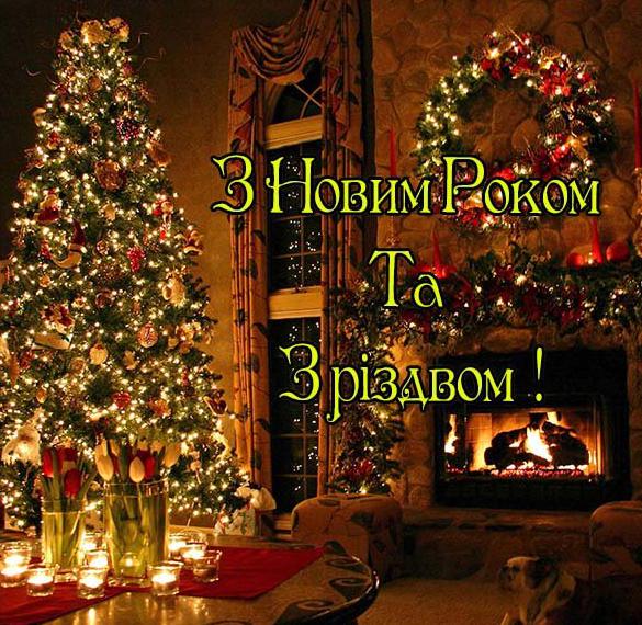 Поздравление с Новым Годом и Рождеством в украинской открытке